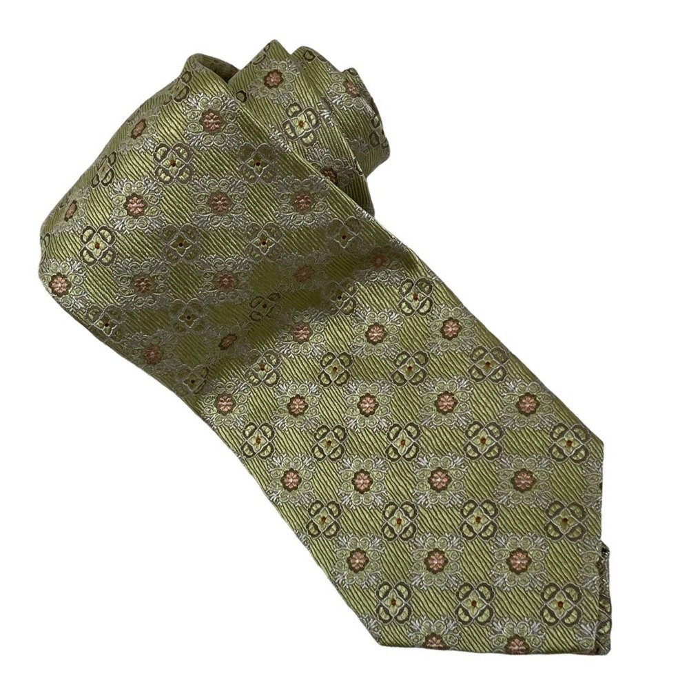 Gladson Silk Tie Men Green Floral Geometric Wedding Business Silk Woven Formal